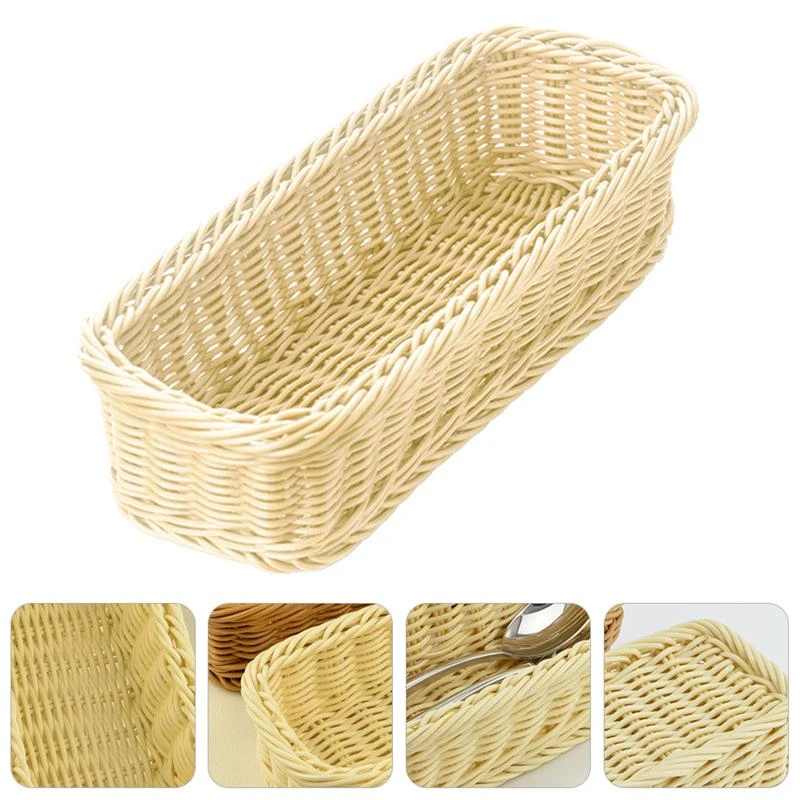 Imitation Rattan Weaving Basket Cutlery Storage Flatware Container 最大44