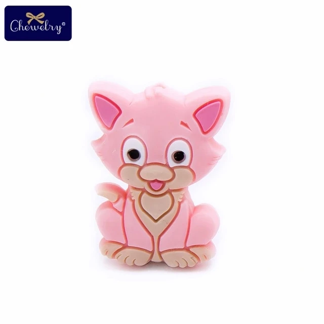 Pink Cat 50 шт. без БФА, силиконовый бисер Панда Кролик грызун детский Прорезыватель своими руками соска подвеска на цепочке-ожерелье аксессуары для жевания и кусания игрушки - Цвет: Pink Cat
