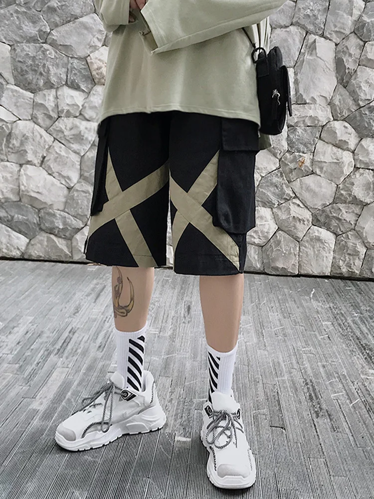 Мужские шаровары с несколькими карманами, хип-хоп шорты, клетчатые шорты, мужские повседневные уличные модные брюки-карго, мужские шорты в стиле пэчворк