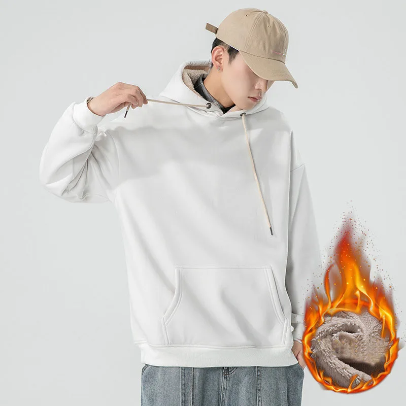 Men Warm Hoodies Sweatshirts Autumn Winter Hip Hop Streetwear Men Pullover Sweatshirts Mens Solid Color Loose Hooded Coat MY674