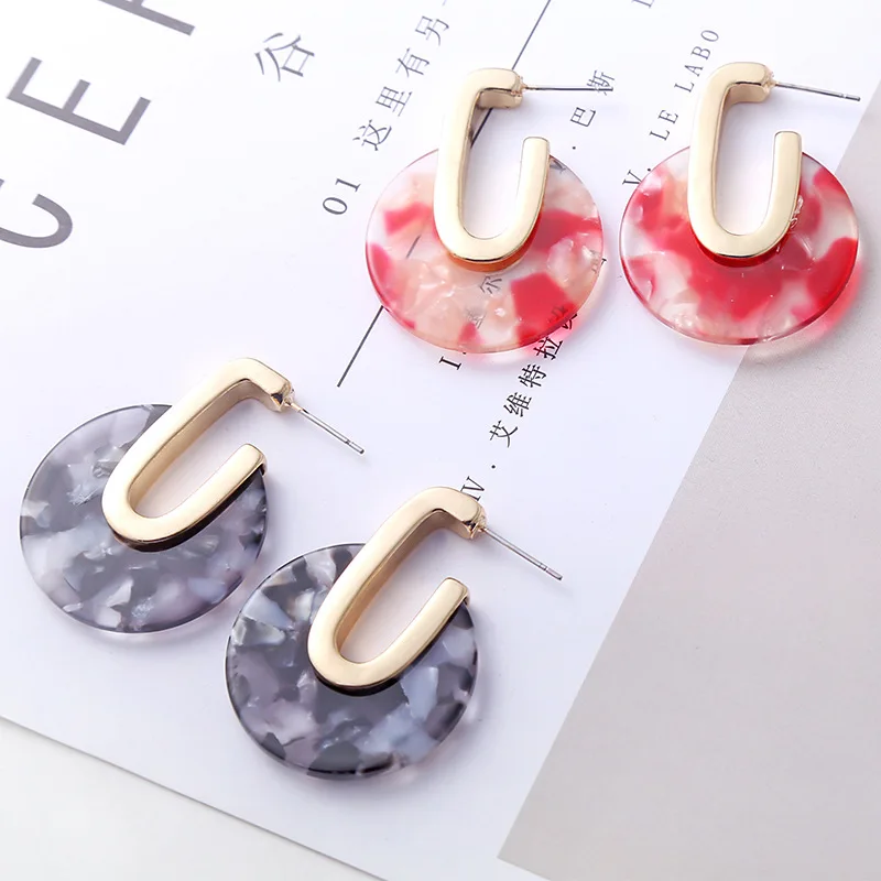

Acrylic Dangle Earrings for Women 2019 Design Gold metal Shape Statement Earrings Bohemia Colorful Resin Round Wedding Jewelry