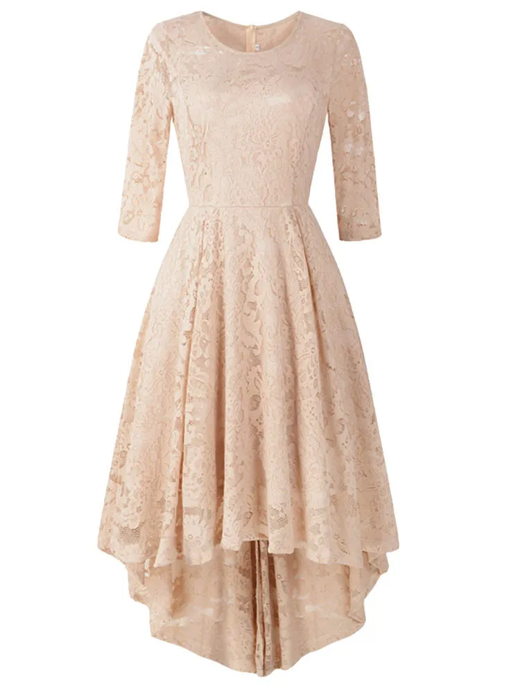 JAYCOSIN Vintage O neck Half Sleeve Autumn Solid dress women Elegant Lace Irregular Midi dress Holiday party dress ladies