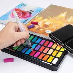 12/18/24/36 Colors Solid Watercolors Paint Set with Metal Box School Drawing Kids Water Color Brush Professional Art Supplies