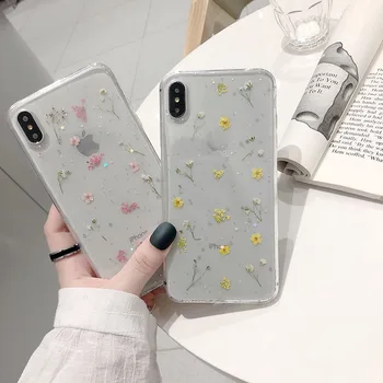 Transparent Real Flowers Dried Flower Phone Case for iPhone 7 8 6 6s Plus XR X