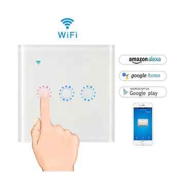 

Teekar EU/UK Standard Touch Switch Glass Panel Module 1/2/3 Gang Work With Alexa /Google Home Wifi Smart Light Switch AC90V-250V