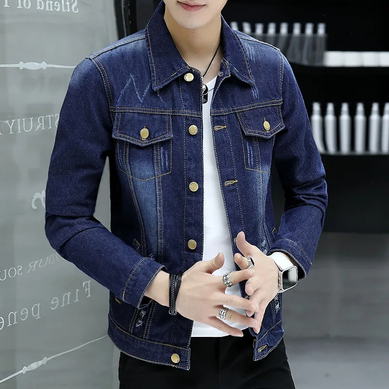 

2018 Autumn Korean-style New Style MEN'S Coat Men's Teenager Slim Fit with Holes Trend Cool Cowboy MEN'S Jacket