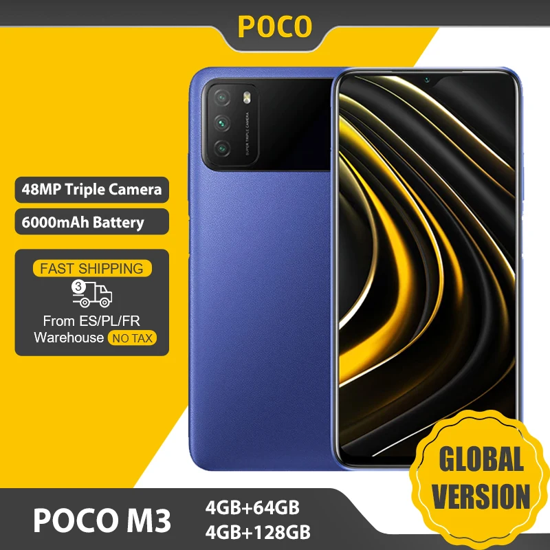 POCO M3 – Smartphone, Version globale, 4 go 64 go/128 go, Snapdragon 662, écran 6.53 pouces, batterie 6000mAh, caméra 48mp