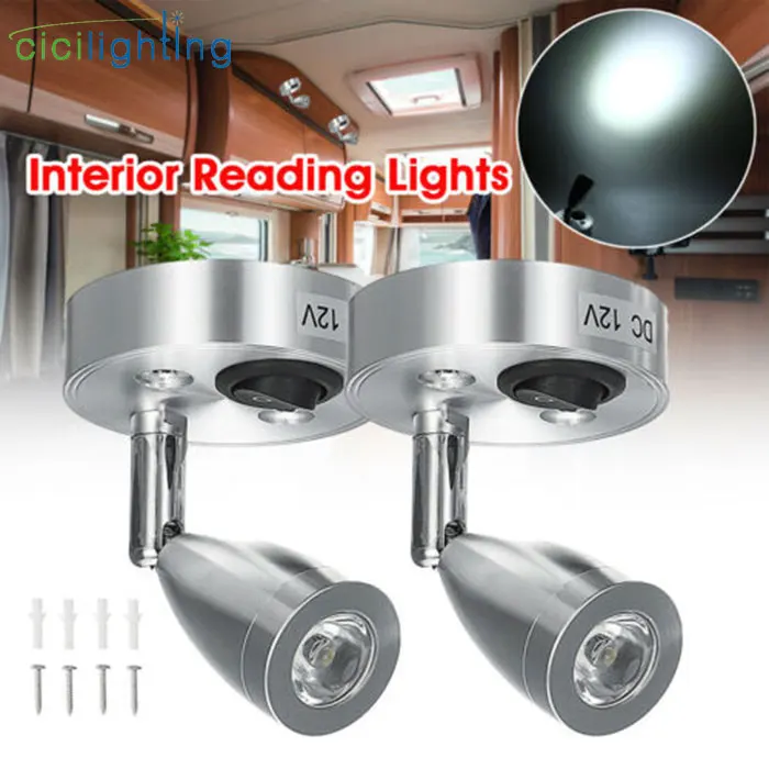 2pcs DC12V 3W 6000K Cold White LED Spot Reading Light RV Caravan Camp Boat Wall Bedside Lamp Boat Home Trailer Interior lighting wall light with switch