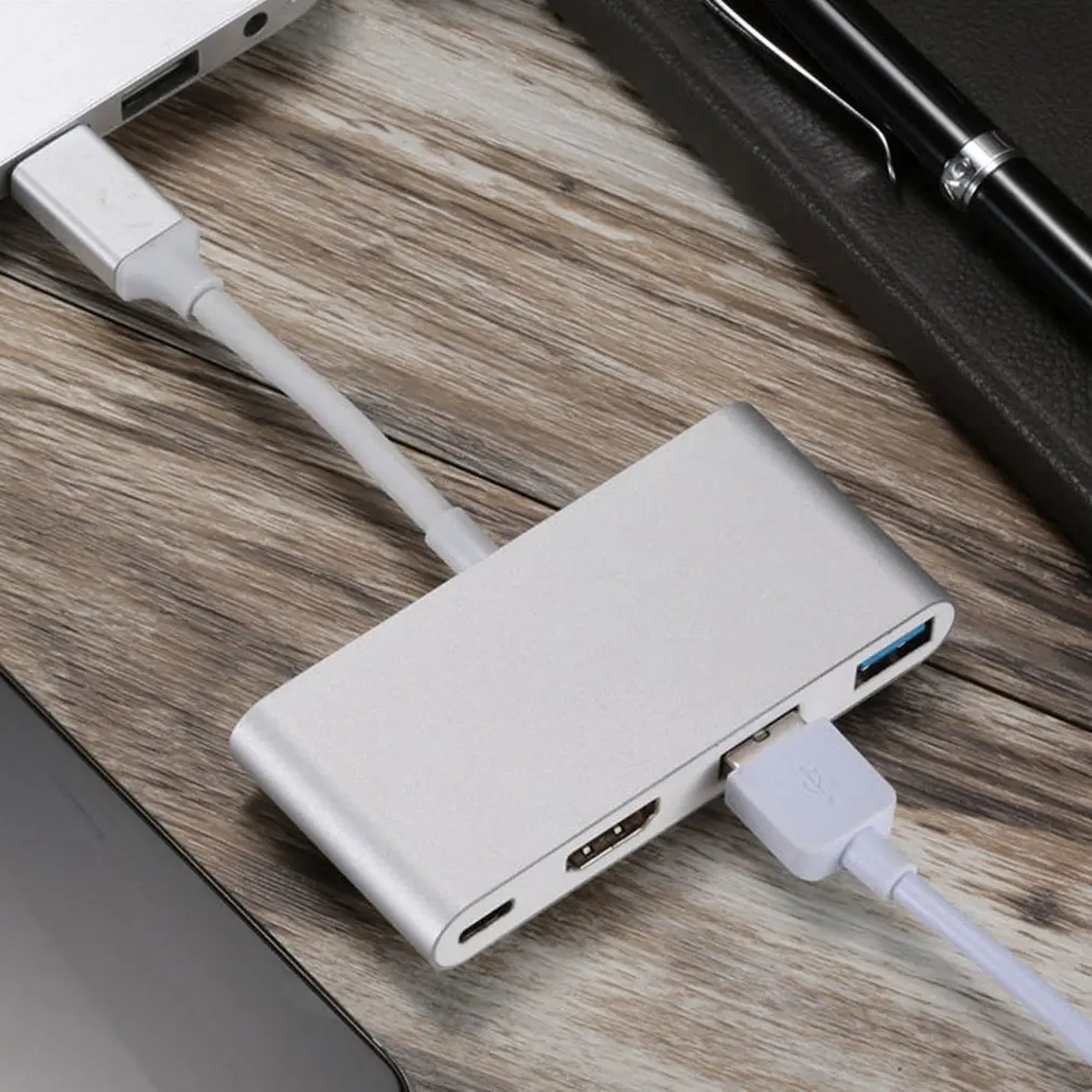 USB C к HDMI адаптер 4K type C адаптер многопортовый AV конвертер с 2 портами USB 3,0 порт зарядки для MacBook Pro