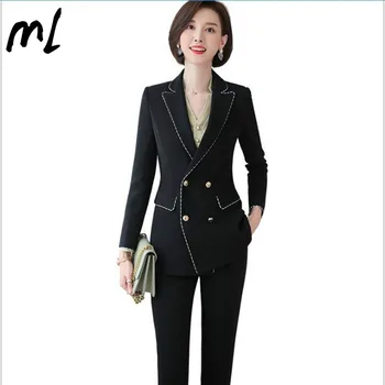 

Fashion Women Business Pant Suit Uniform Formal Work Pant Suits OL 2 Piece Set Office Ladies Long Sleeve Formal Blazer Pants Set
