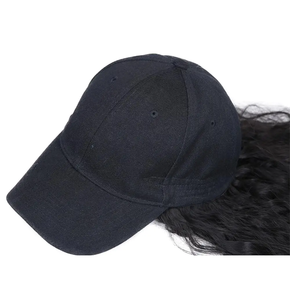 FAVE, бейсбольная шляпа, парик из синтетических волос, регулируемый размер, коричневый цвет, длинные волнистые волосы для наращивания с черной шляпой для черно-белых женщин