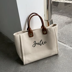 Personalized Embroidery Tote Canvas Women Bag Custom Name White Portable Handbag Simple Versatile Large Capacity Bag Shoper bag