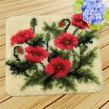 

Latch Hook Rug Kits DIY Needlework Unfinished Crocheting Rug Yarn Cushion Mat Embroidery Carpet Rug Flowers Home Decor