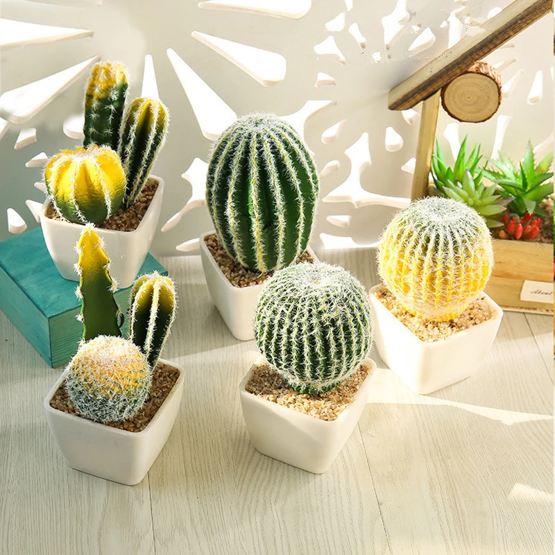 

1set Artificial Tropical Plant Cactus Bonsai with Pots Creative Home Ornaments Artificial Succulents House Plants Bonsai