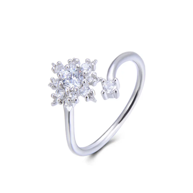 silver Bague Ringen, снежинка, Стерлинговое серебро 925, кольцо, свежий темперамент, свадьба, модный подарок для женщин, открывающееся регулируемое ювелирное изделие - Цвет камня: silver