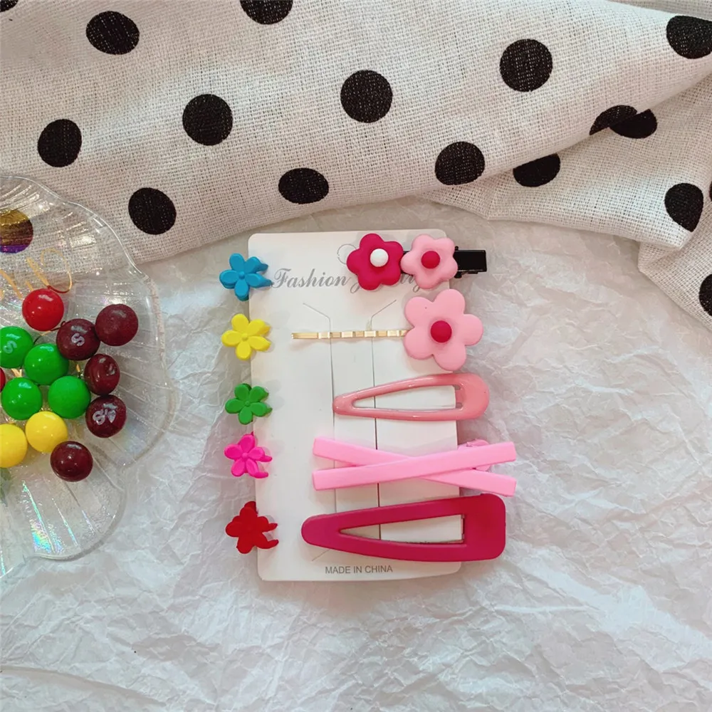 2/5/10 Pcs/Set Cute Cartoon Hair Clips avocado green flower hairpin hair ring set girl Barrettes Headband Kids Hair Accessories - Цвет: 19