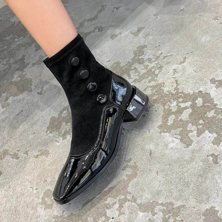 

kmeioo new style winter shoes woman ankle boots concise short boots square toe chunky heels