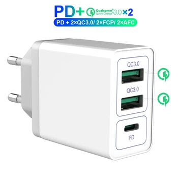 

PD3.0 Type C Phone Charger Universal Fast Wall Charger 2-port QC3.0 1Port For iPhone 11Pro Samsung S9 Huawei USB C Power Adapter