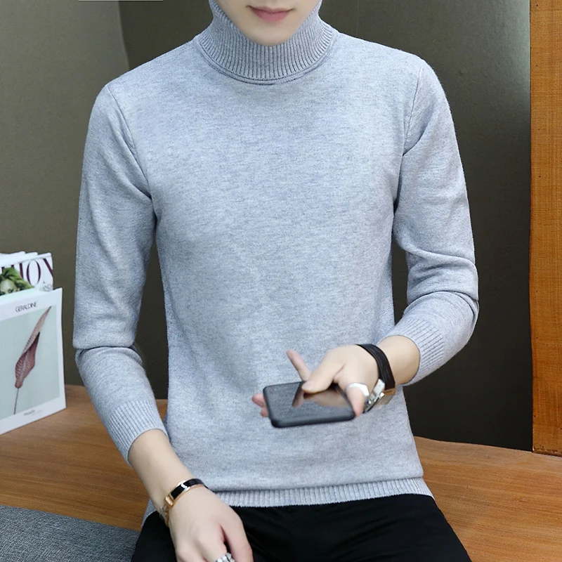 Зимний теплый свитер мужской моды Водолазка мужская эластичная сила Slim Fit Повседневный пуловер свитер вязаная одежда Pull