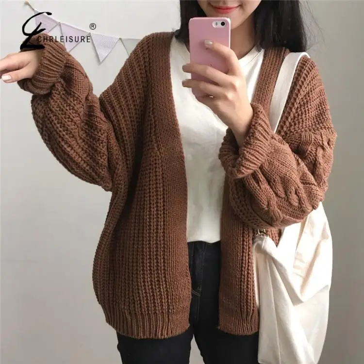Baratos Mujer abierto frontal Cardigan suéteres invierno mujer suéter tejido de manga larga tejido chicas prendas de vestir exteriores Casual Mujer parte superior