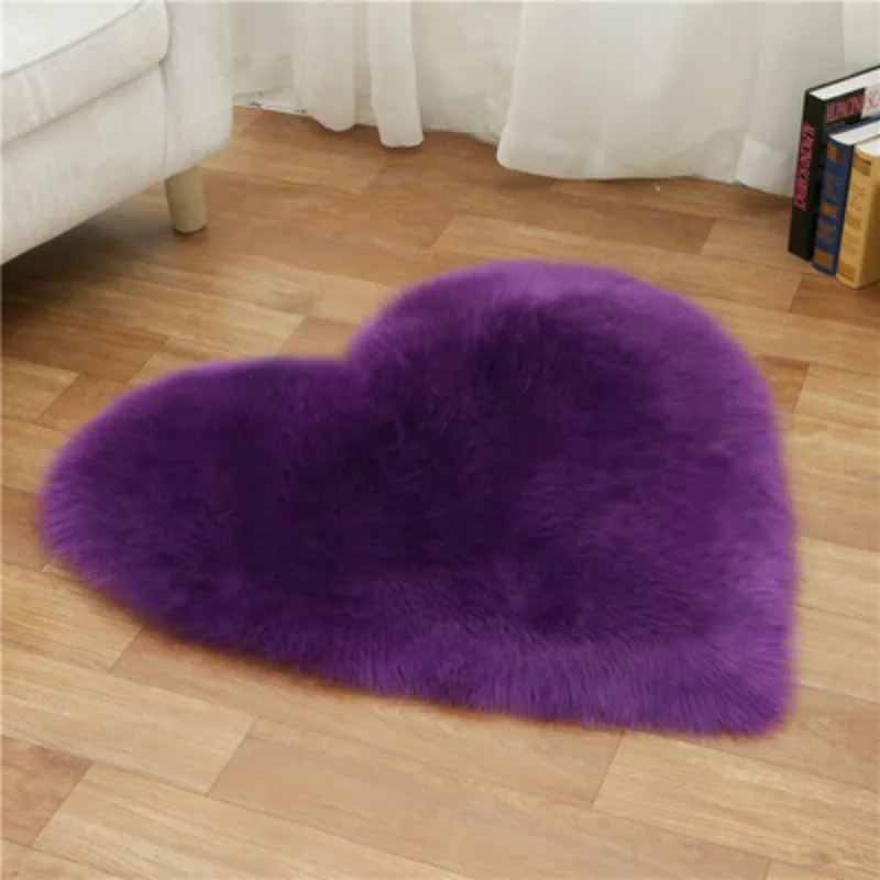 Love Heart Shaggy Carpet For Living Room Bedroom Fluffy Super Warm Plush Mats Kids Room Pure Color Faux Fur Rug Floor Rugs