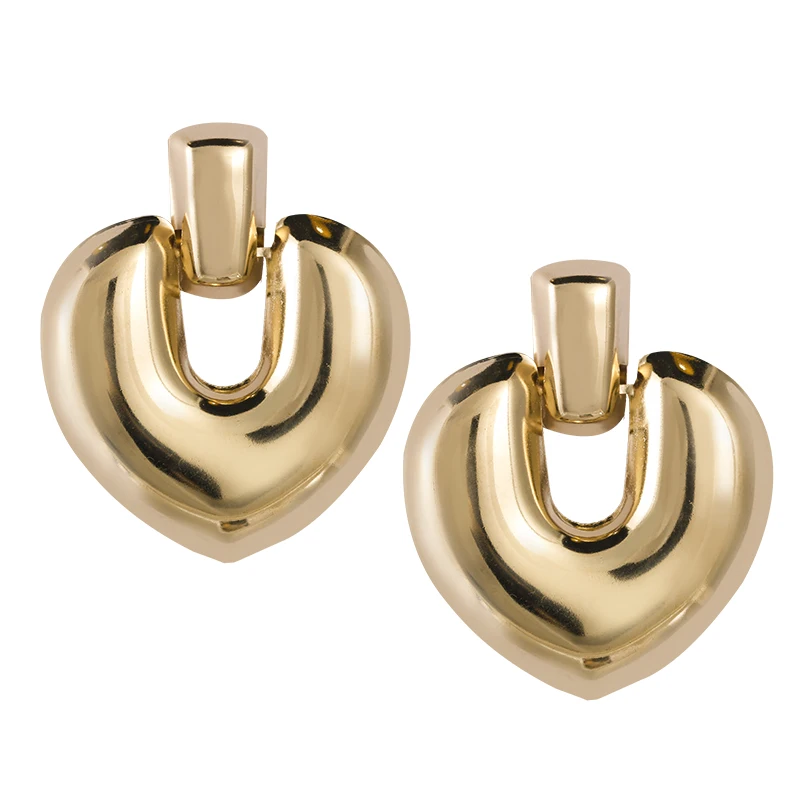

AMORCOME Vinatge Metal Punk Heart Shape Big Drop Earrings For Women Gold Color Alloy Shiny Large Dangle Earrings Party Jewelry