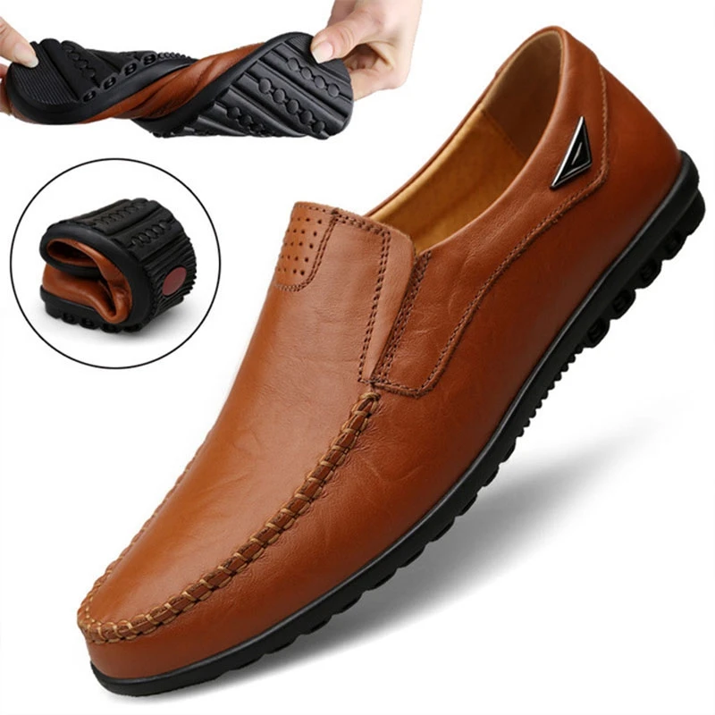 

Luxury Brand Casual Shoes Men Genuine Leather 2019 Mens Loafers Moccasins Breathable Slip on Black Driving Shoes Big Size 38-47