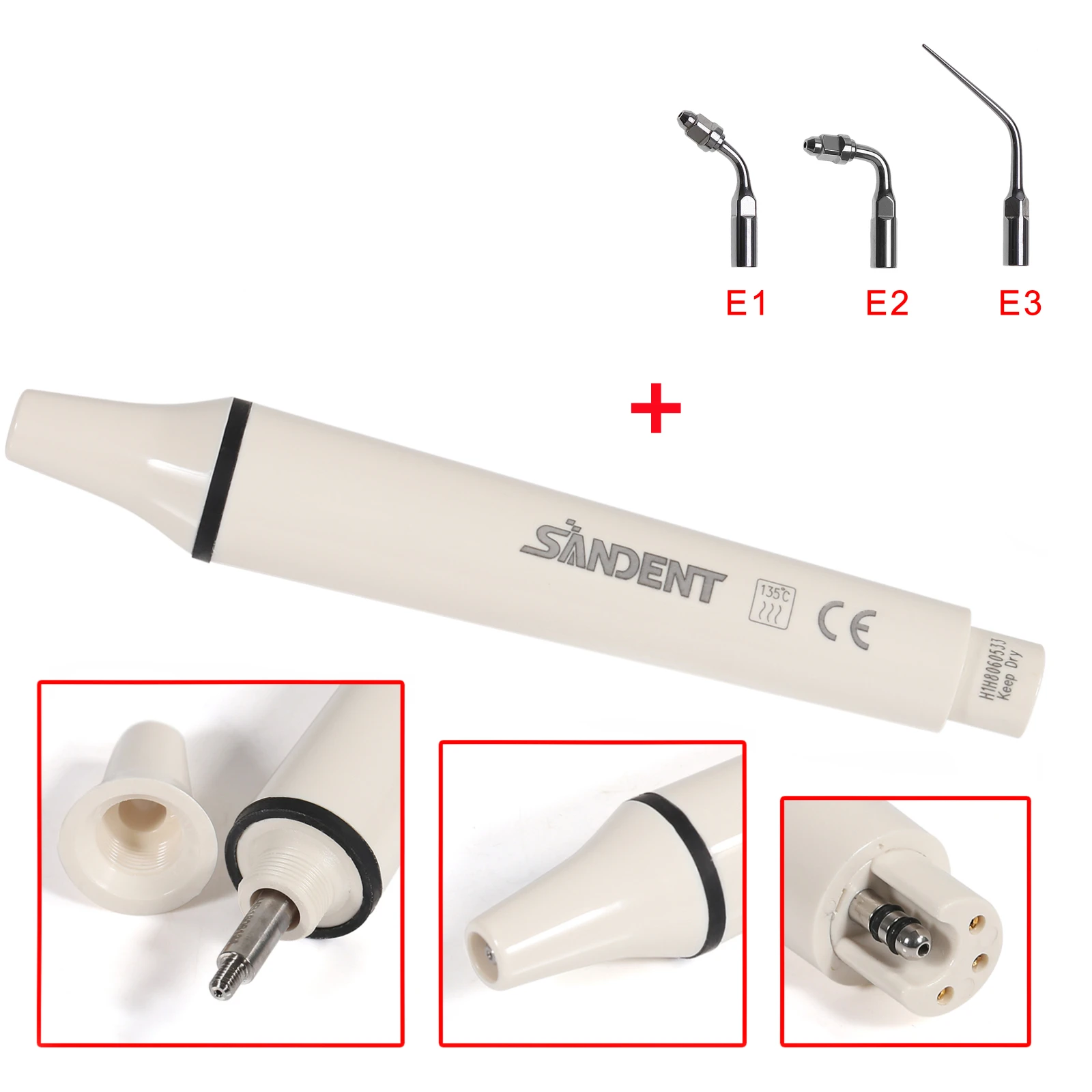 Raspador ultrasónico piezoeléctrico Dental, pieza de mano y 3 tipos, E1, E2, E3, puntas de Perio, compatible con EMS Cavitron