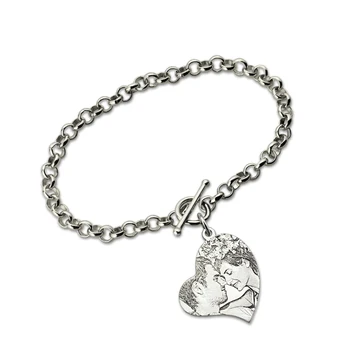

AILIN Personalized Heart Photo Engraved Bracelet Sterling Silver Memorial Jewelry Gift for Lovers