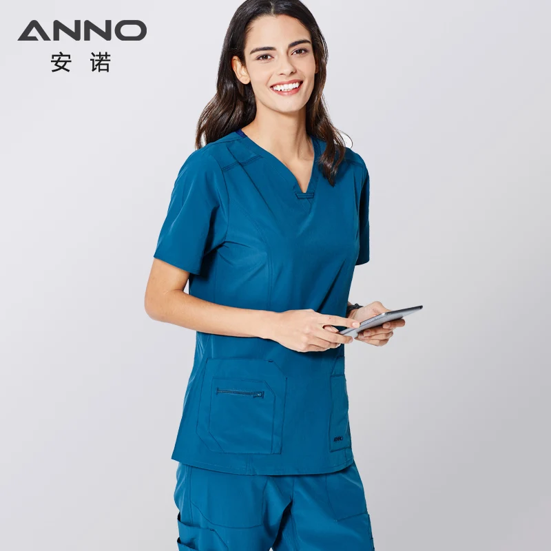 ANNO Non-stick Hair Scrubs Set Elasticity Nurse Uniform Slim fit Nursing Dress Pet Hospital Staff Cloths Veterinary Work Wear