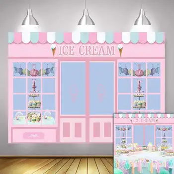 

Dessert House Girls Pink Background Newborn Baby Shower Backdrops Ice Cream Decoration Birthday Party Photography Backdrop