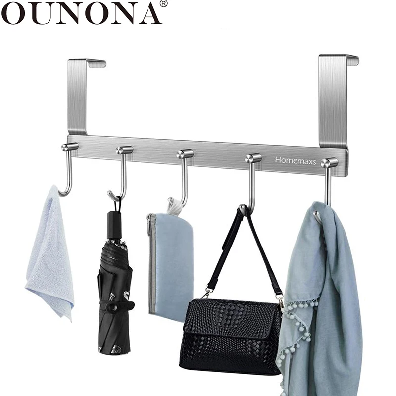

OUNONA Wall Hanging Hook Stainless Steel Coat Bag Hat Key Hook Over the Door Hanging Hanger Cabinet Towel Hanger With 5 Hooks