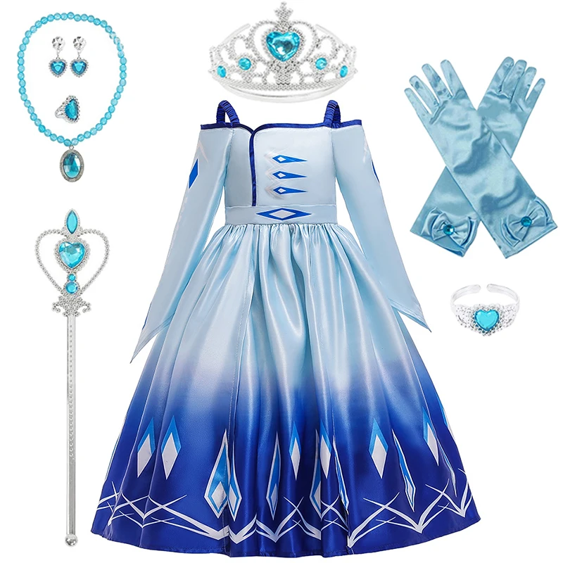 

New Blue Dress For Girls Clothing Anna Elsa Princess Set Christmas Cosplay Elsa Birthday Party Sky Blue Princess Dress 2020