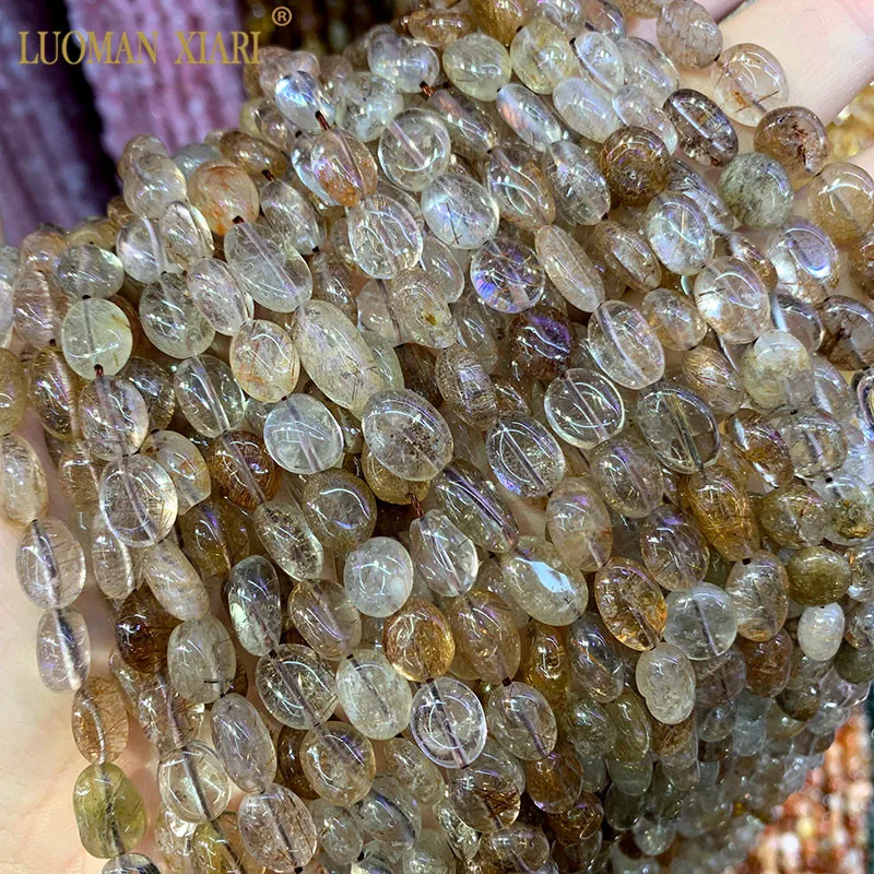 Rutilated Quartz Гравия 8-10 мм натуральные аметисты кунциты лазурит Pietersite каменные бусины для самостоятельного изготовления ювелирных изделий браслет ожерелье - Цвет: Rutilated Quartz