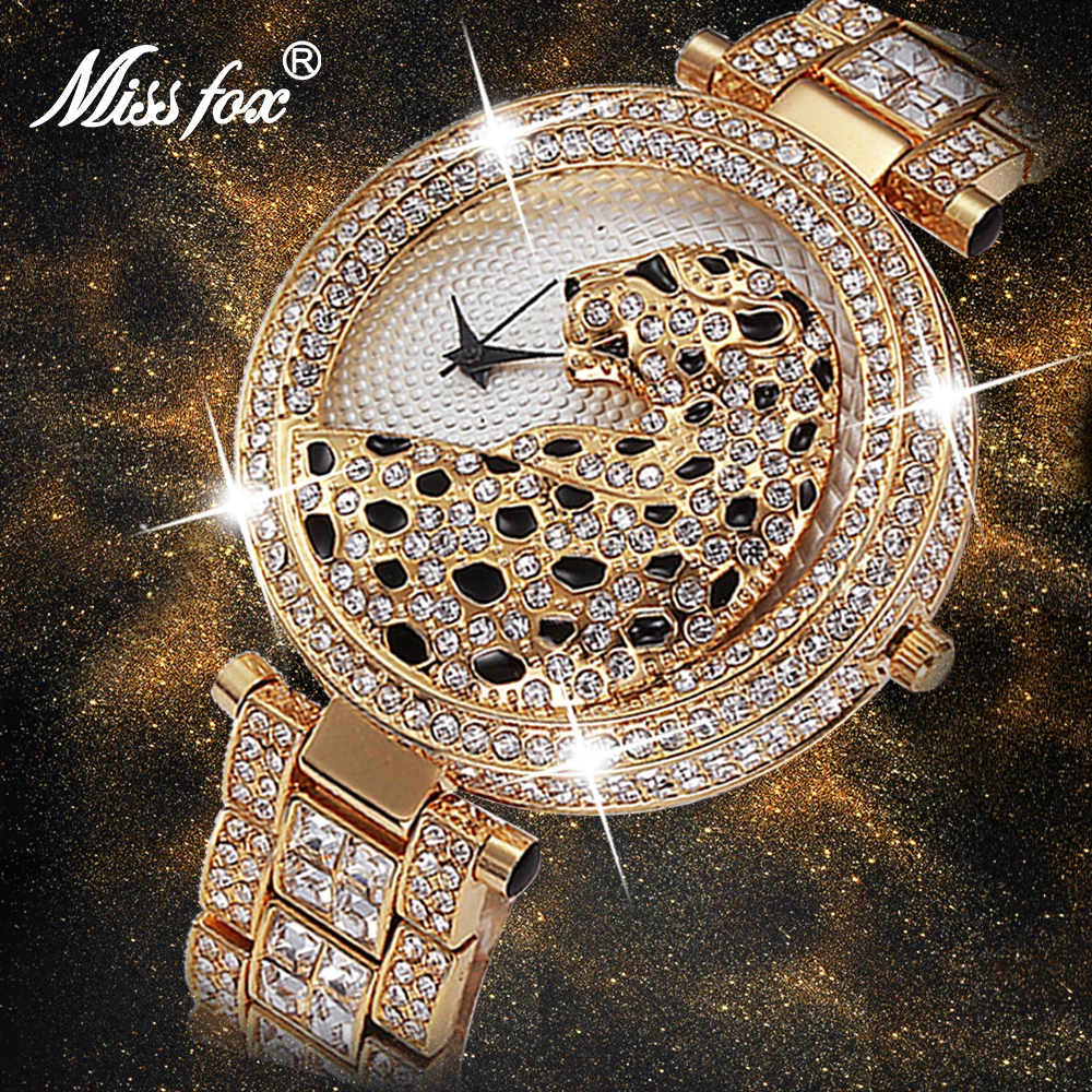 MISSFOX Women's Watches Luxury Famous Brand Diamond Gold Watch Retro