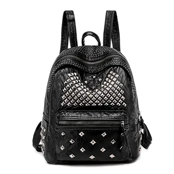 

Rivet Backpack Washed Leather Soft Leisure Or Travel Bag Brand High Quality Classic Female Bag Fashion Shoulder Bag for Women