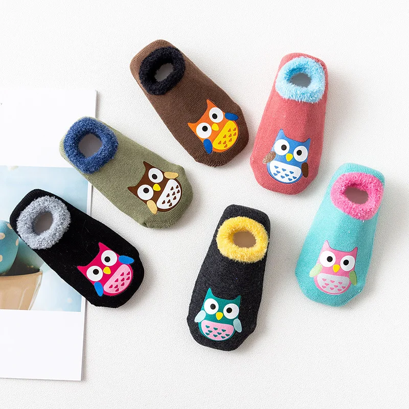 Baby Boys Girls Socks Rubber Slip-resistant Floor Socks Winter Thicken Warm Shoes Cotton Cartoon Infant Kids Animal