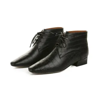

Female Short Boots Genuine Leather Ankle Boots Chelsea Boots Autumn Punk low heels Motorcycle Boots Night Club Shoes Woman