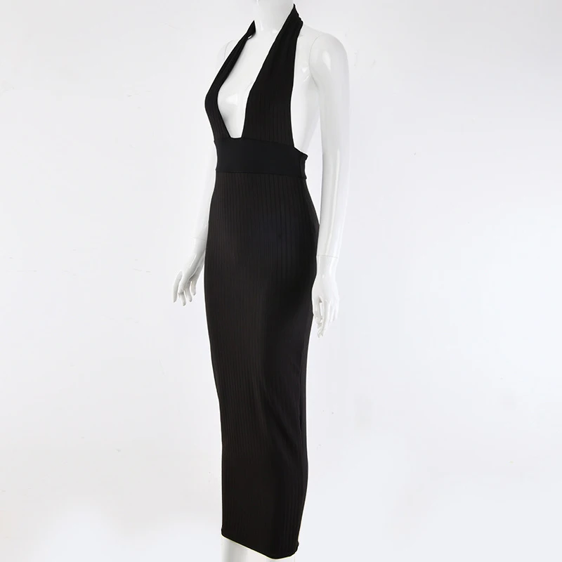 Весеннее Новое модное женское платье на бретельках, платье без рукавов, сексуальное облегающее платье средней длины, длинные элегантные вечерние Клубные платья M0528 - Цвет: GV069 Black