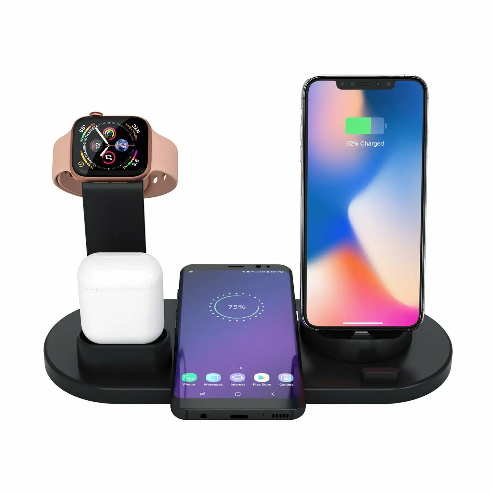

4in1 Wireless Charger for iPhone X Xs Max XR 8 QI Fast Charging Dock Station For Airpod Android Smartphone Stand for Apple Watch