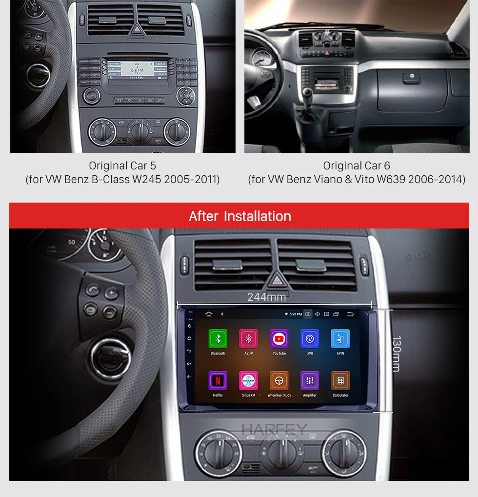 Harfey Автомагнитола " HD Navi Android 9,0 1Din gps для Crafter Mercedes Benz a-класс W169 A150, A170(2004-2012) мультимедийный плеер
