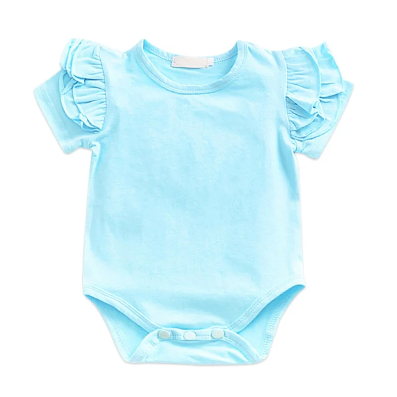 Blue short sleeve Боди для маленьких девочек; милый комбинезон с длинными рукавами; одежда для маленьких девочек с оборками; трико для малыша; повседневная одежда для маленьких девочек - Цвет: Blue short sleeve
