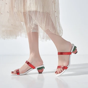 

JOUIR TALONS Dropship Fashion Strawberry Heel Genuine Leather Summer Women Sandals Pumps Shoes Woman