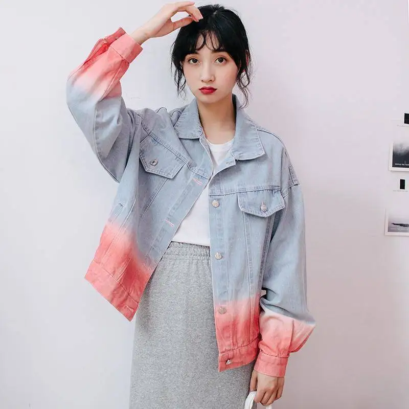 Most effective Woherb Women's Denim Jacket 2020 Harajuku Gradient Color Jeans Jacket Autumn Winter Coat Casual Vin