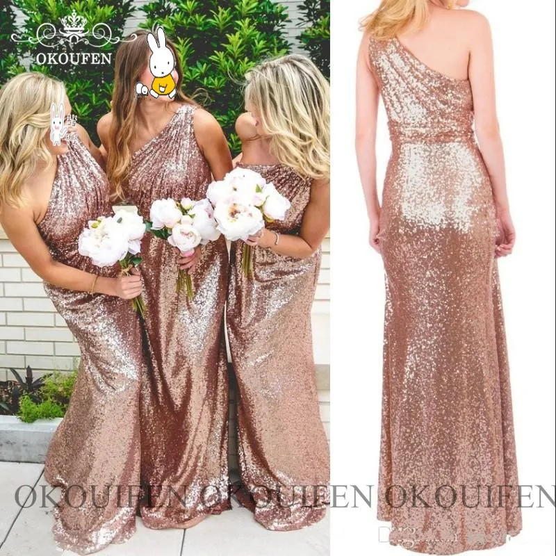 Розовое золото свадебные платья, расшитые блестками для женщин Vestido Madrinha одно плечо Русалка длинное свадебное платье формальное платье
