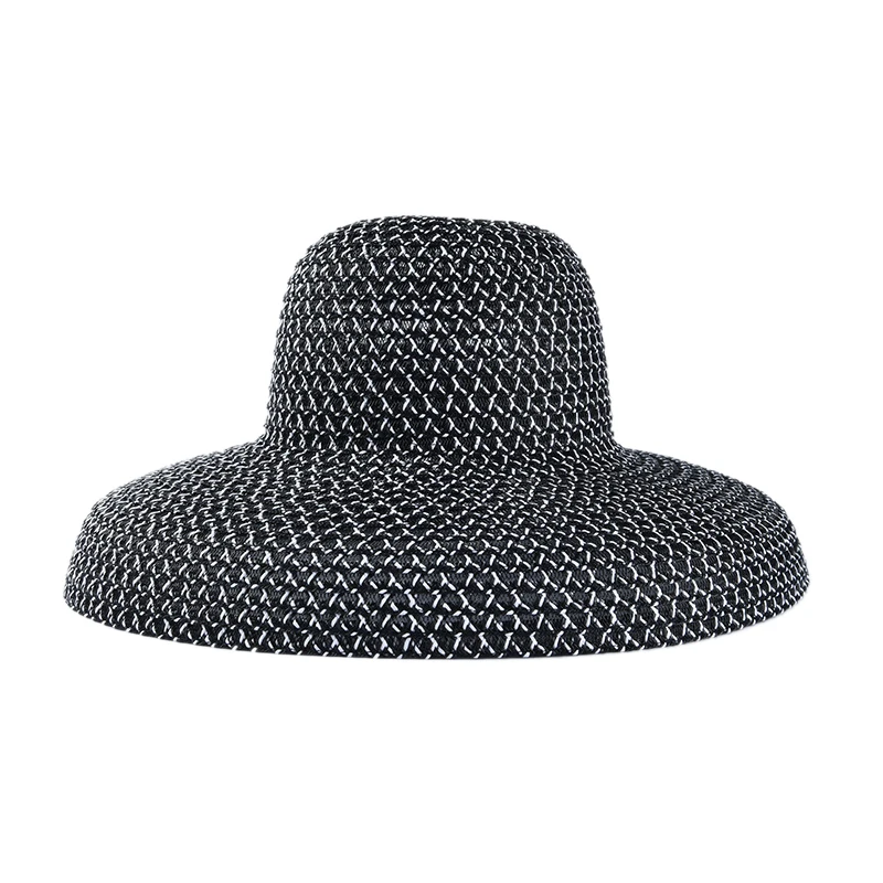 Retro Round Top Big Straw Hat Ladies Sun Hats Travel Holiday Visor Hats Vintage Women Beach Hat Black