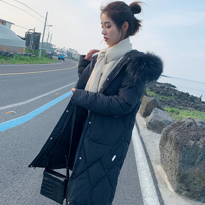 

2019 Winter New Style Korean-style Mid-length Large Fur Collar Cotton-padded Clothes Hooded Loose-Fit down Coat Student over-the