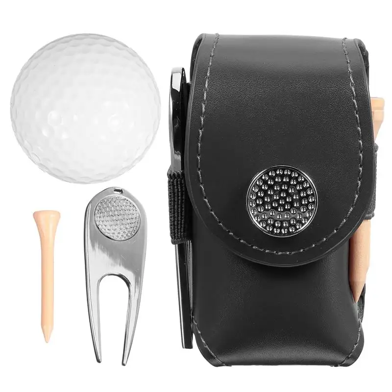 

5PCS/Set Golf Ball Bag Holder Clip Leather Waist Pack Utility Pouch Golf Training Aids with Ball Tees Divot Golf Sports Equipmen
