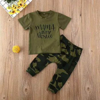 

US 2pcs Toddler Kids Baby Boys T Shirt Tops+Camouflage Pant Outfit Clothes Set