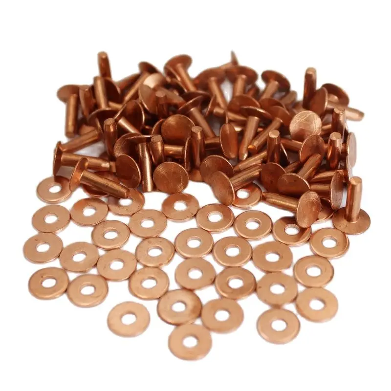 40pcs High Quality Solid Brass Copper Rivets & Burrs Leather Craft Belt  Luggage Rivets Studs Permanent Tack Fasteners 6 Sizes